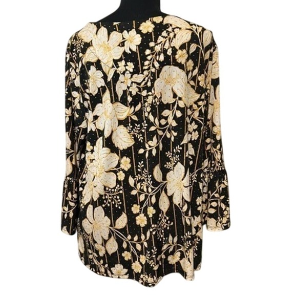 Ruby Rd Blouse Large‎ Petite Bell Sleeve Scoop Neck Gold Tone Beads Career Work - Picture 4 of 10